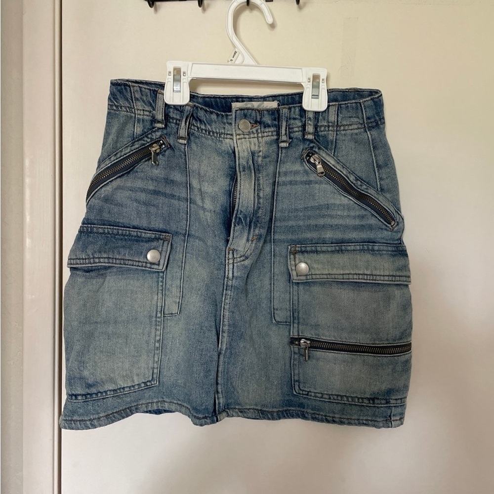 Free People Blue Denim Mini Skirt with Zipper Details